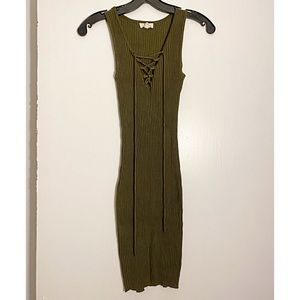 Green Ribbed Tank Dress with v criss cross detail